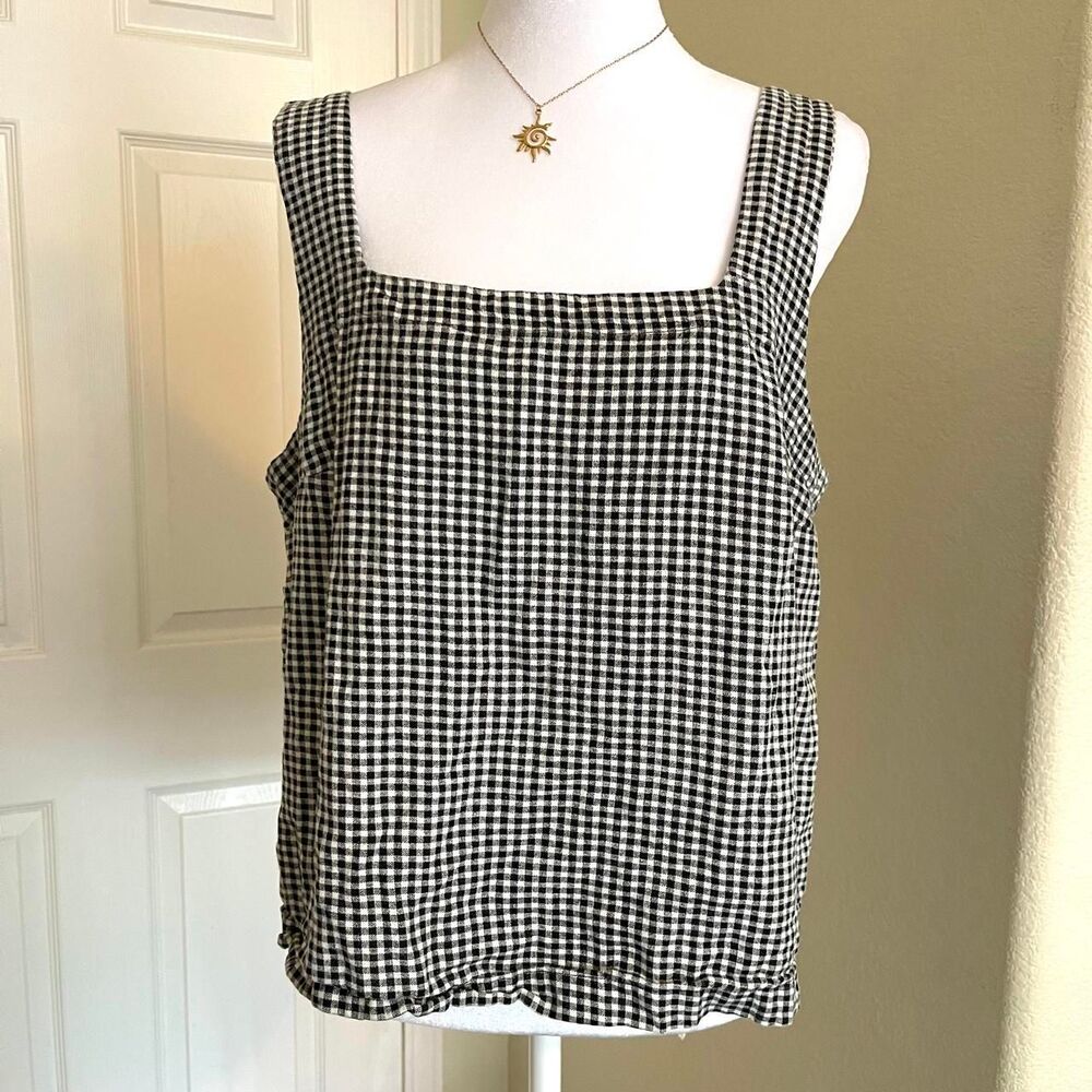 Black and white gingham linen blend tank top - size large
